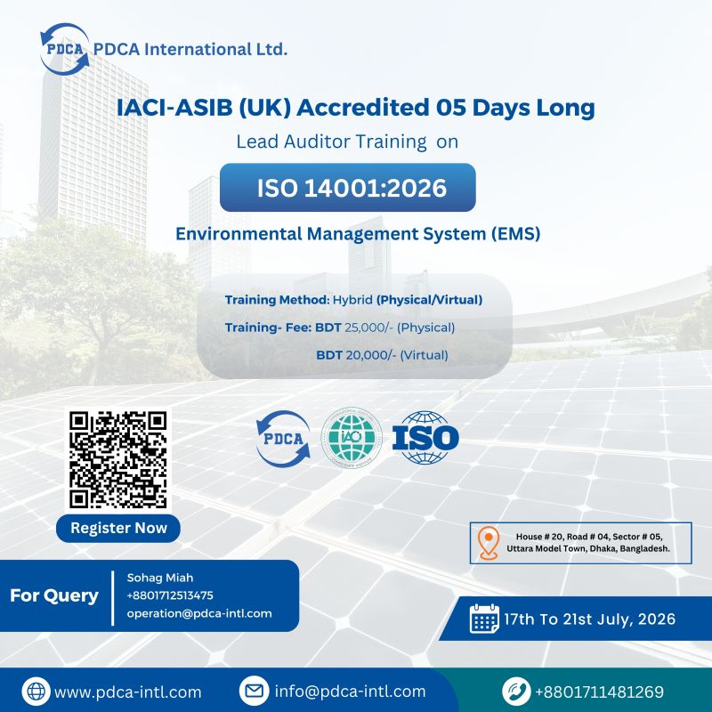 5 Days Long Lead Auditor Training on ISO 14001:2026 (EMS)