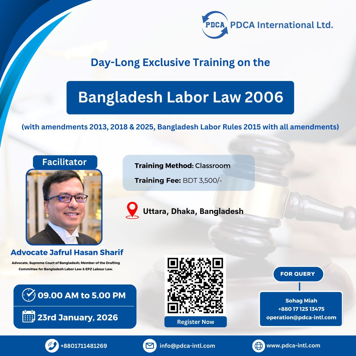 Day long exclusive training on Bangladesh Labor Act 2006 (with amendment 2013, 2018 & 2025, Bangladesh Labor Rules 2015 with all amendment)